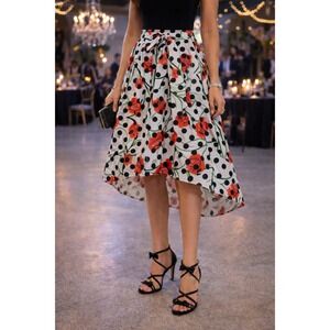 TradWife Bridal Party Summer ArcNC‎ Red White Black Floral PolkaDot Midi S Skirt